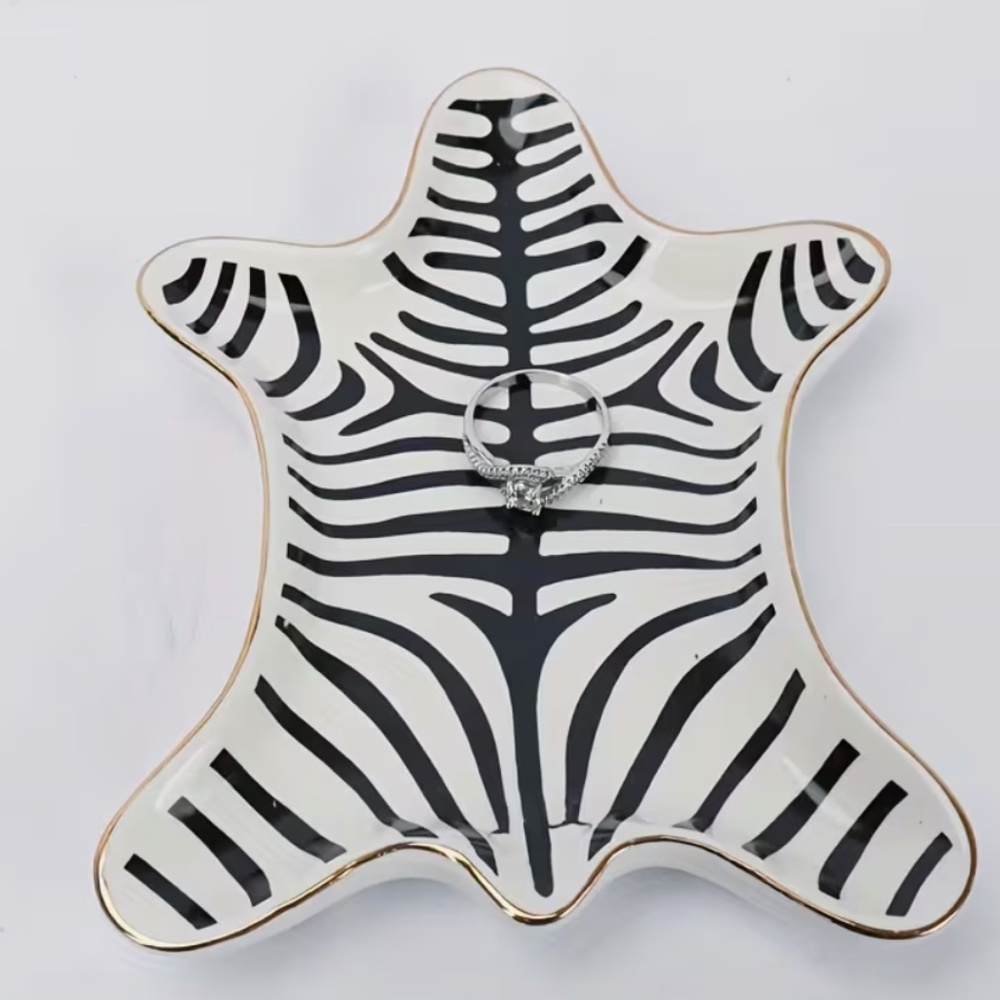 NEW 🦓 Zebra Ceramic Trinket Dish – Gold Rim Jewelry Catchall